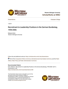 Recruitment to Leadership Positions in the German Bundestag, 1994-2006