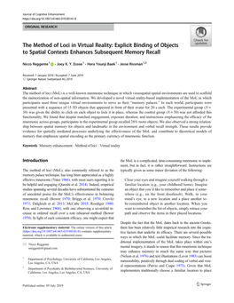 The Method of Loci in Virtual Reality: Explicit Binding of Objects to Spatial Contexts Enhances Subsequent Memory Recall