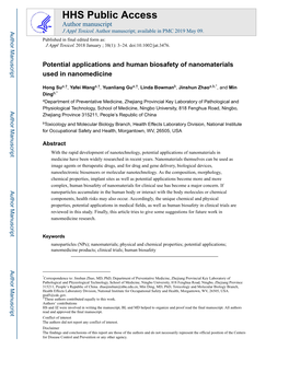 Potential Applications and Human Biosafety of Nanomaterials Used in Nanomedicine