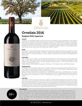 Ornellaia 2016 Tech Sheet