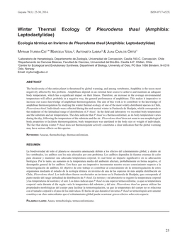 Winter Thermal Ecology of Pleurodema Thaul (Amphibia: Leptodactylidae)