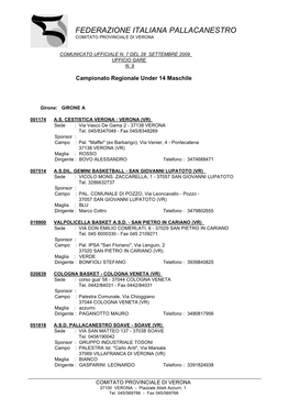 Federazione Italiana Pallacanestro Comitato Provinciale Di Verona