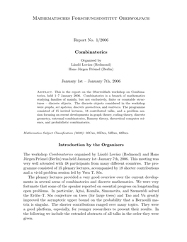 Mathematisches Forschungsinstitut Oberwolfach Combinatorics