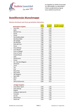 Bestellformular Wunschmappe