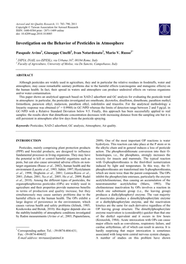 Investigation on the Behavior of Pesticides in Atmosphere