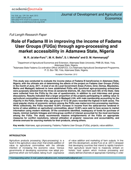 (Fugs) Through Agro-Processing and Market Accessibility in Adamawa State, Nigeria