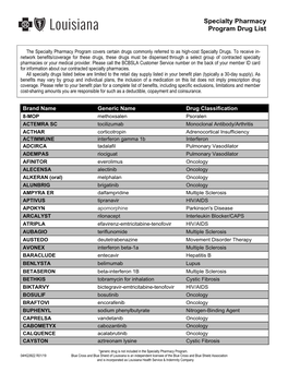 Specialty Pharmacy Program Drug List