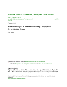 The Human Rights of Women in the Hong Kong Special Administration Region