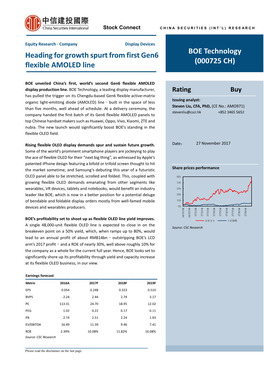 Heading for Growth Spurt from First Gen6 Flexible AMOLED Line BOE Technology (000725