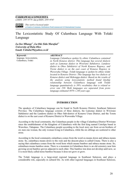 The Lexicostatistic Study of Culambacu Language with Tolaki Language