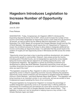 Press Release: Hagedorn Introduces Legislation to Increase Number Of