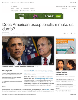 Does American Exceptionalism Make Us Dumb? (Opinion) - CNN.Com 4/1/15, 16:58