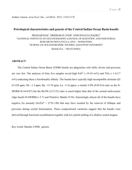 Petrological Characteristics and Genesis of the Central Indian Ocean Basin Basalts