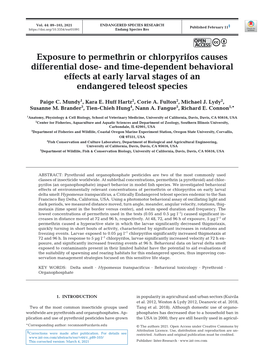 Exposure to Permethrin Or Chlorpyrifos Causes Differential Dose- and Time-Dependent Behavioral Effects at Early Larval Stages of an Endangered Teleost Species