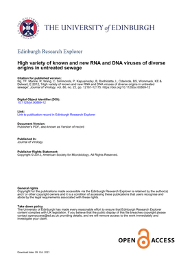 High Variety of Known and New RNA and DNA Viruses of Diverse Origins in Untreated Sewage