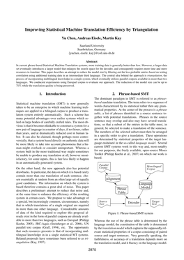 Improving Statistical Machine Translation Efficiency by Triangulation