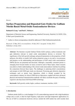 Surface Preparation and Deposited Gate Oxides for Gallium Nitride Based Metal Oxide Semiconductor Devices