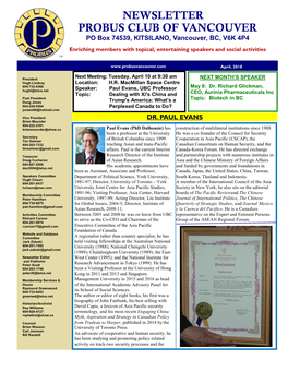 Probus Club of Vancouver Newsletter