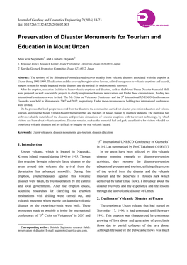 Preservation of Disaster Monuments for Tourism and Education in Mount Unzen