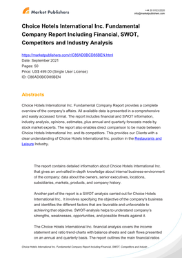 Choice Hotels International Inc. Fundamental Company Report