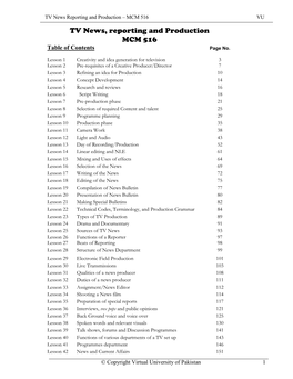 TV News, Reporting and Production MCM 516 Table of Contents Page No