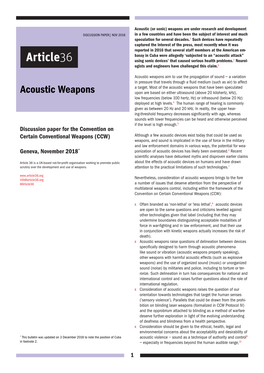 Acoustic Weapons Aim to Use the Propagation of Sound – a Variation in Pressure That Travels Through a Fluid Medium (Such As Air) to Affect a Target