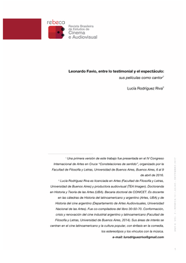 Leonardo Favio, Entre Lo Testimonial Y El Espectáculo: Sus Películas Como Cantor1