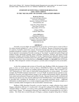 Overview of Potentilla Versicolor (Rosaceae) and a New Variety in the “Sky Islands” of Central and Eastern Oregon Abstract