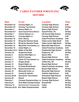 Cabot Panther Wrestling 2019-2020