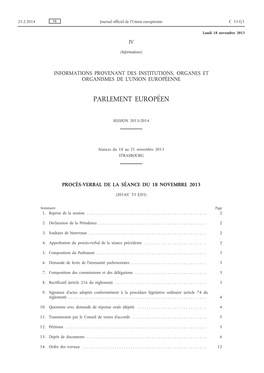 Procès-Verbal De La Séance Du 18 Novembre 2013