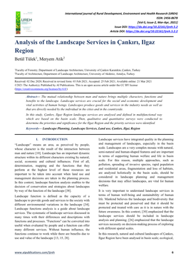 Analysis of the Landscape Services in Çankırı, Ilgaz Region Betül Tülek1, Meryem Atik2