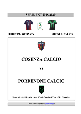 COSENZA CALCIO Vs PORDENONE CALCIO