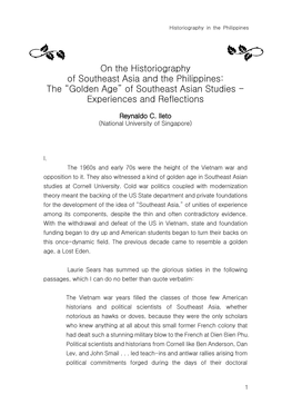 On the Historiography of Southeast Asia and the Philippines: the “Golden Age” of Southeast Asian Studies - Experiences and Reflections