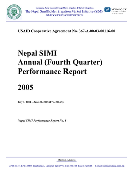The Nepal Smallholder Irrigation Market Initiative (SIMI) WINROCK/IDE/CEAPRED/SAPPROS