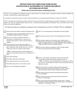 Form DS 2003 DS 2003 NOTIFICATION of APPOINTMENT