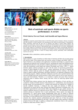 Role of Nutrients and Sports Drinks on Sports Performance: a Review