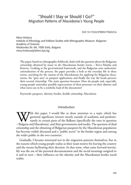 “Should I Stay Or Should I Go?” Migration Patterns of Macedonia’S Young People
