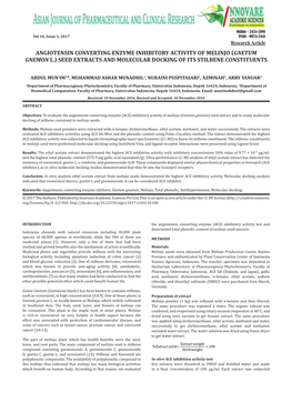 Angiotensin Converting Enzyme Inhibitory Activity of Melinjo (Gnetum Gnemon L.) Seed Extracts and Molecular Docking of Its Stilbene Constituents