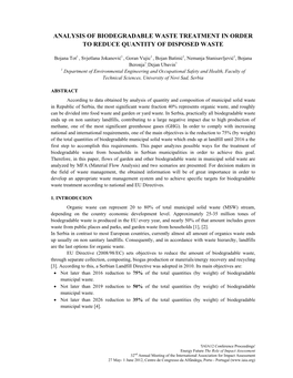 Tot, Bojana. ANALYSIS of BIODEGRADABLE WASTE