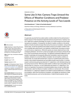 Camera Traps Unravel the Effects of Weather Conditions and Predator Presence on the Activity Levels of Two Lizards