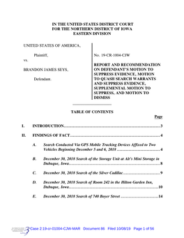 IN the UNITED STATES DISTRICT COURT for the NORTHERN DISTRICT of IOWA EASTERN DIVISION UNITED STATES of AMERICA, Plaintiff