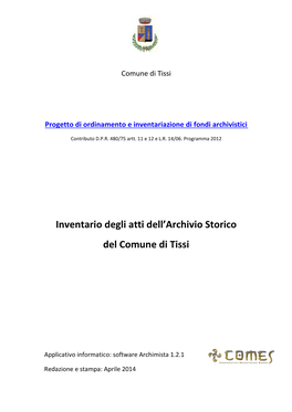 Archivio Storico Del Comune Di Tissi