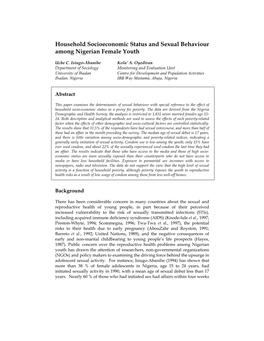 Household Socioeconomic Status and Sexual Behaviour Among Nigerian Female Youth