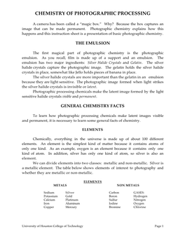 Chemistry of Photographic Processing