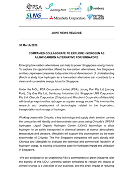 JOINT NEWS RELEASE 30 March 2020 COMPANIES COLLABORATE