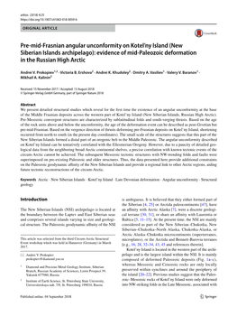 Pre-Mid-Frasnian Angular Unconformity on Kotel'ny Island (New Siberian Islands Archipelago): Evidence of Mid-Paleozoic Deforma