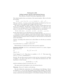 Ordinal Numbers and the Well-Ordering Theorem Ken Brown, Cornell University, September 2013