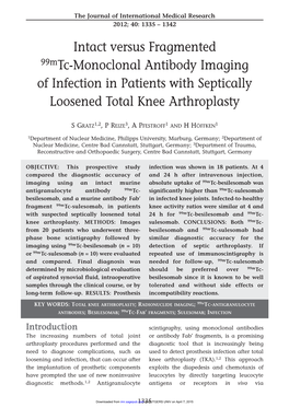 Intact Versus Fragmented 99Mtc-Monoclonal Antibody Imaging of Infection in Patients with Septically Loosened Total Knee Arthroplasty