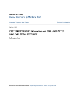 Protein Expression in Mammalian Cell Lines After Lowlevel Metal Exposure