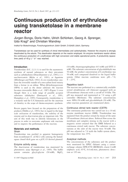 Continuous Production of Erythrulose Using Transketolase in a Membrane Reactor Jÿrgen Bongs, Doris Hahn, Ulrich Schšrken, Georg A